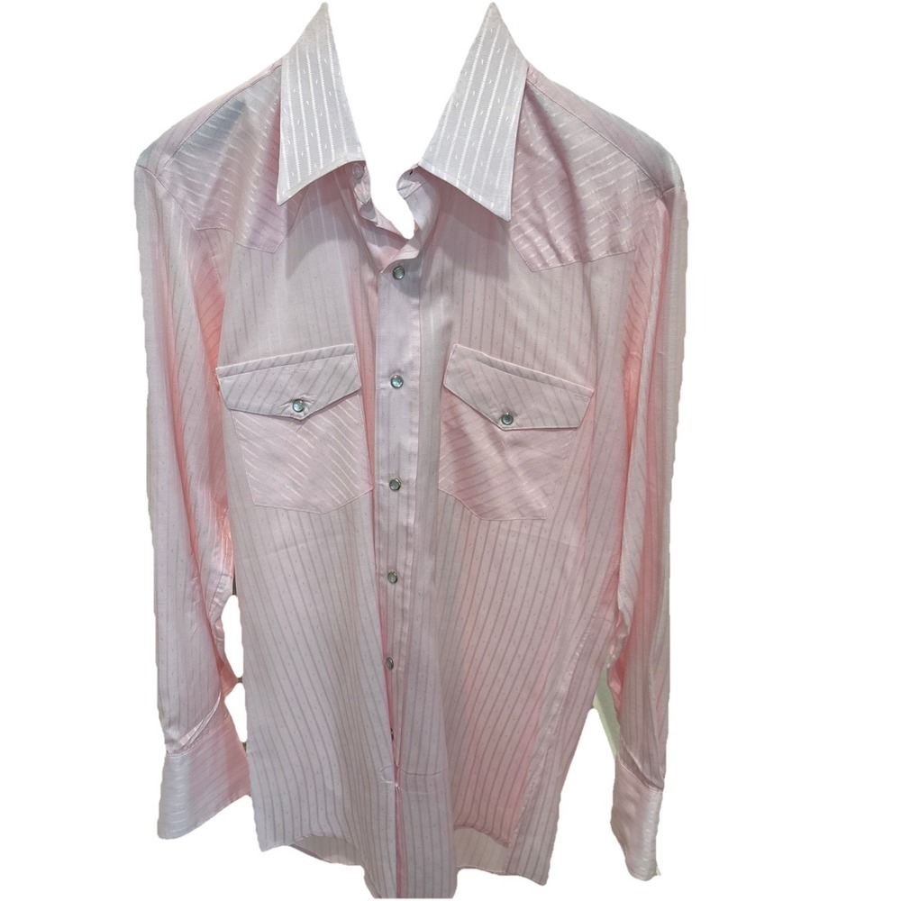 Vtg Silver Collection By Karman Mens Large Western Pink With Pearl Snap Shirt - Picture 3 of 7